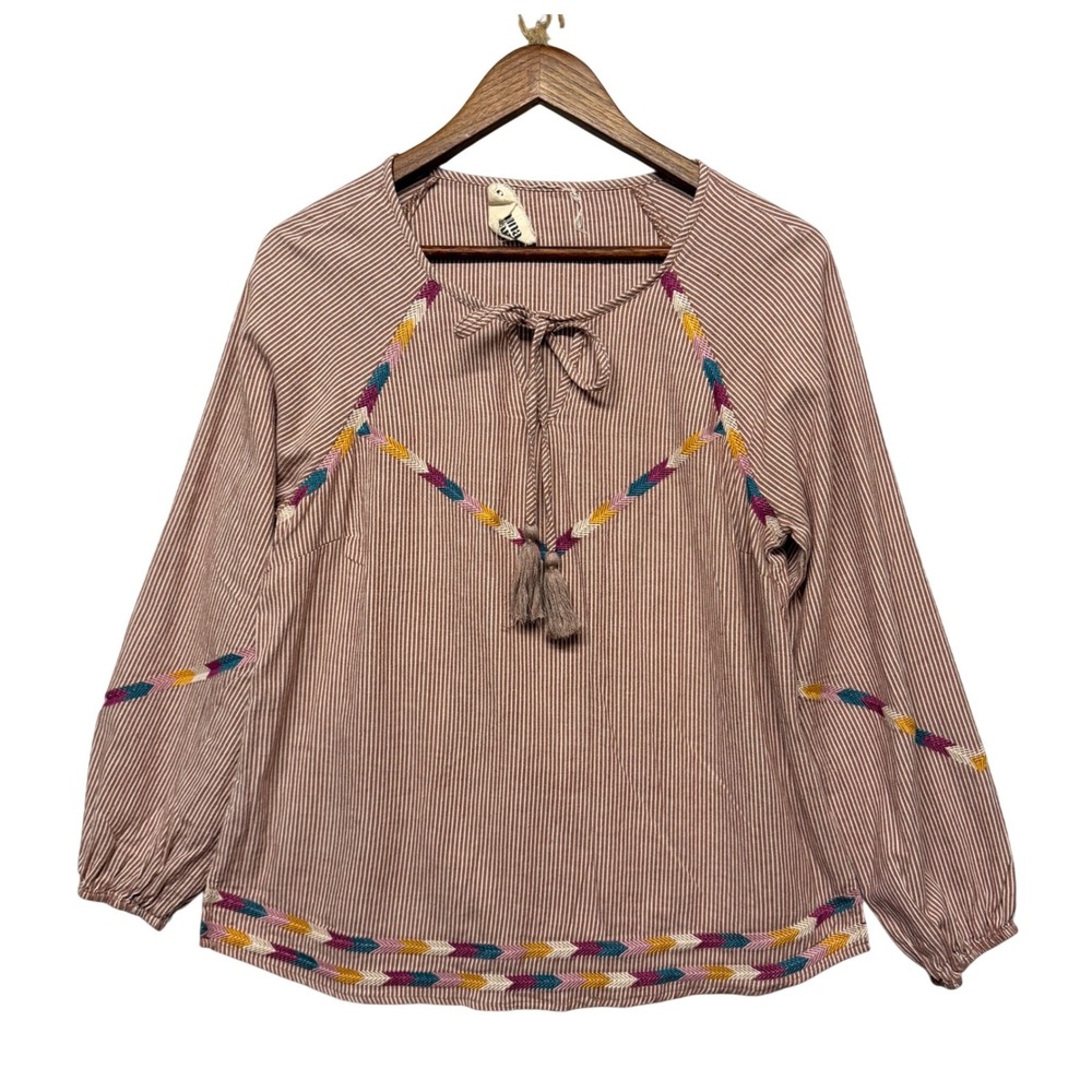 Savanna Jane Tunic Top Womens S‎ Boho Embroidered Tassel Cottagecore Peasant